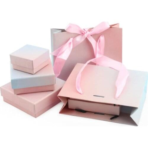INS Hot Gradient Color Earrings Ring Necklace Jewelry Gift Box Paper Gift Bag Drop Shipping Package