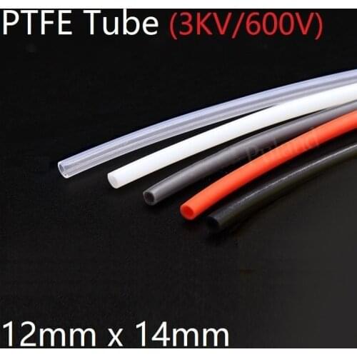 PTFE Tube ID 12mm x 14mm OD F46 Insulated Capillary Heat Protect Transmit Hose Rigid Pipe Temperature Corrosion Resistance 600V