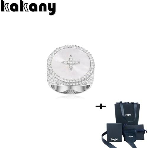 Kakany High-quality Elegant White Mother-of-pearl Brilliant Geometric Crystal Starry Sky Shell Ring Evening Dress Banquet Jewelr