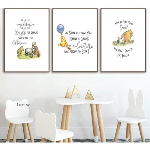 Classic Winnie The Pooh Quotes Canvas Painting Nordic Posters and Prints Nursery Kids Room Decor Cartoon Wall Art Pictures