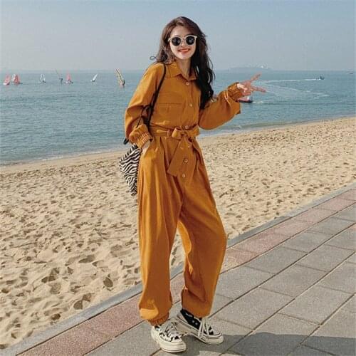 Women Long Sleeve Spring Autumn Loose Casual Wide Leg Jumpsuits Female Streetwear Hip Hop One Piece Cargo Pants Overalls Romper