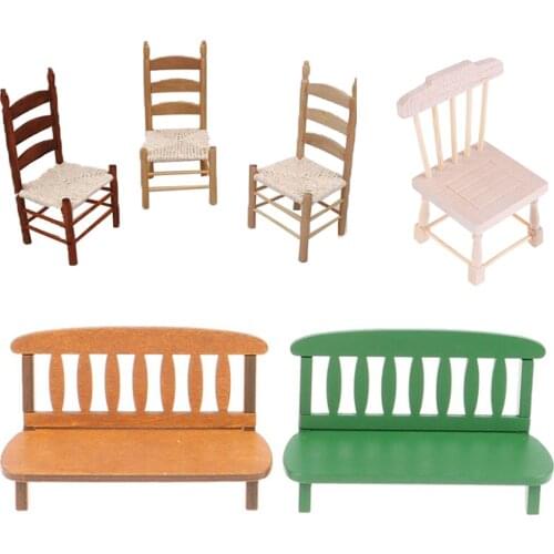 1/12 Dollhouse Miniature Wooden Table Simulation Furniture Round Floral Stool Chair for Dolls House Decor Kids Pretend Play Toy