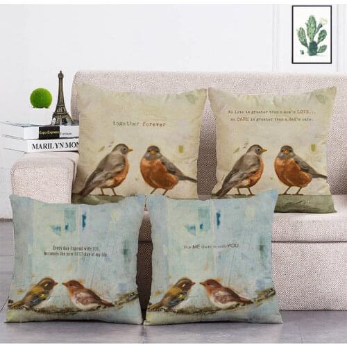 Cartoon Bird Linen Cushion Cover Bird Feather Linen Pillow Case Pillowcase 45*45cm T284