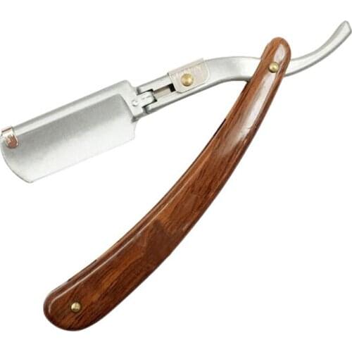 Carbon Steel Mens Straight Razor Antique Retro Handle Folding Barber Male Beard Shaver with Shaving Razor Blade Gift