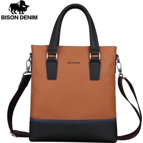 BISON DENIM brand men handbag genuine leather cowhide male business shoulder messenger bags