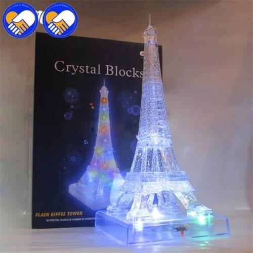 NEW LED Flash Eiffel Tower 3D Crystal Puzzle DIY Children Adult Puzzle Jigsaw Puzzle Eiffel Tower Decoration Creative Best Gifts