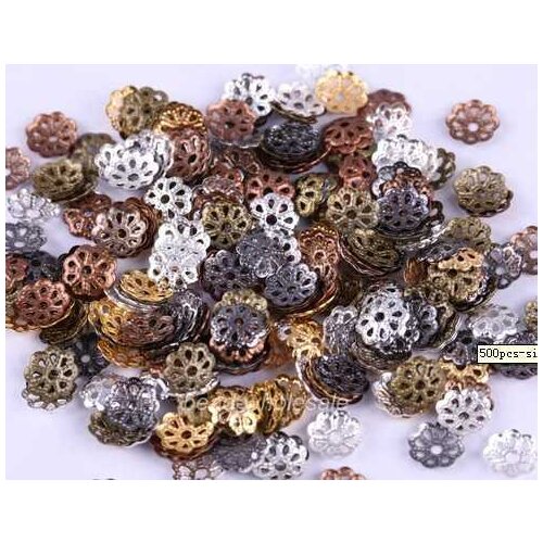 OMH wholesale free ship 500pcs 6mm golden/black/copper/bronze color metal flower bead caps U pick