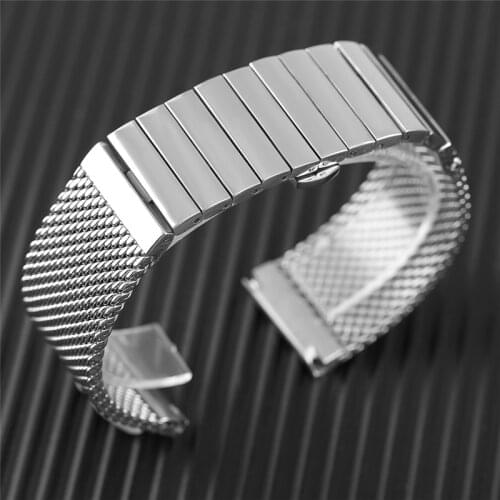 18mm 20mm 22mm 24mm Trendy Mesh Band Hidden Clasp Stainless Steel Wristwatch Strap Replacement for Men Watches Solid Link Bangle