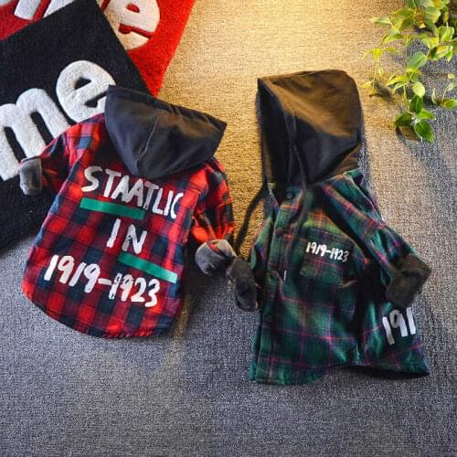 Baby Boys Plaid Shirt Jackets 2020 Spring New Toddler Outwear Kids Boys Hooded Casual Shirt Baby Plus Velvet Jacket Outwear 2-7Y