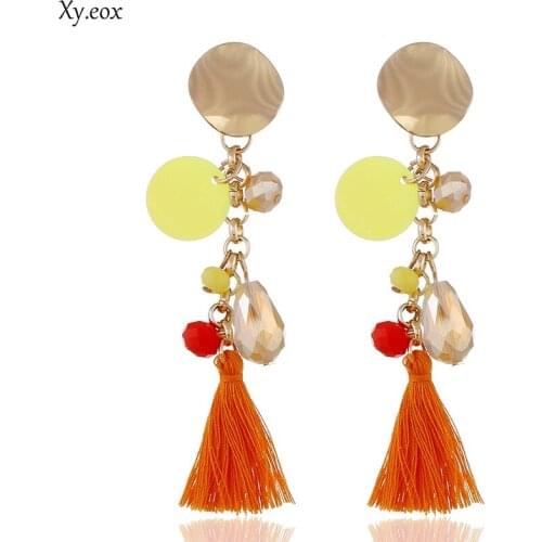 Water drop crystal pendant earrings long metal wafer fringed Tassel Earrings