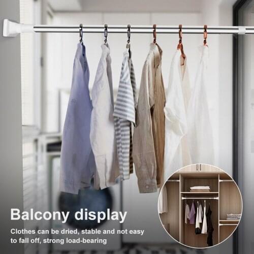 Telescopic Clothing Rod Punch-free Adjustable Shower Curtain Rods And Accessories Extendable Stainless Steel Simple Support Rod