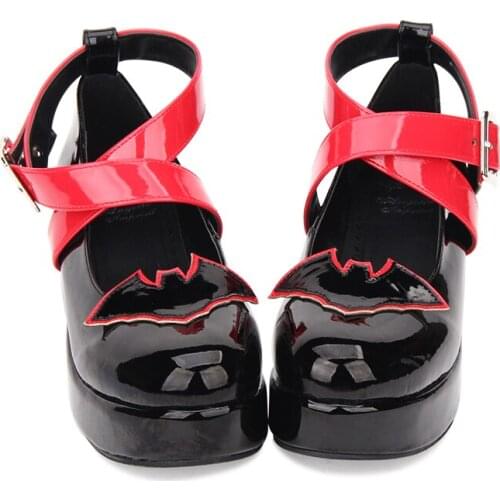Heel punk style platform bat ornament in dark Lolita shoes Thick Middle Heel JK Uniform Lolita Shoes Victoria cos loli girl