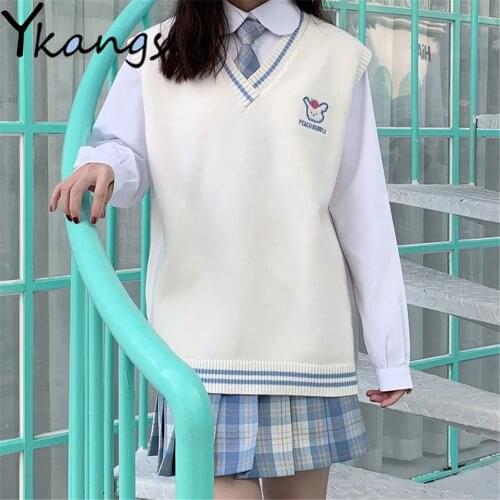 Elegant Preppy Style Knitting Vest White Shirt Blue Plaid Pleated Skirt Sweet Jk Uniform Japanese Spring Autumn Kawaii Clothing