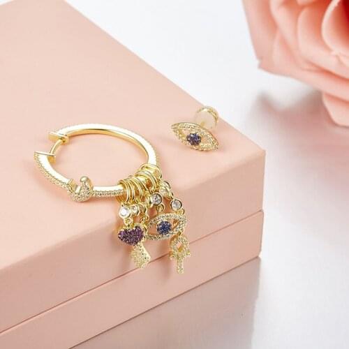 SOELLE 925 Sterling Silver Zirconia Asymmetric Charm Heart Ankh Lucky Eye Earrings Fashion ETE Collection Jewelry for Women