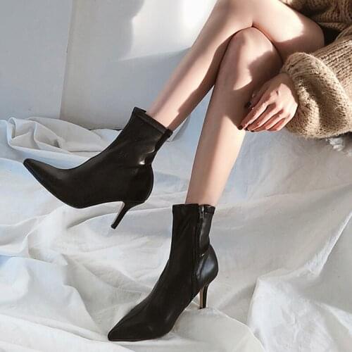 2020 Three Styles Black Short Tube/medium Tube/over The Knee Boots Pointed Stiletto High Heels Zipper Ankle Boots 33-42