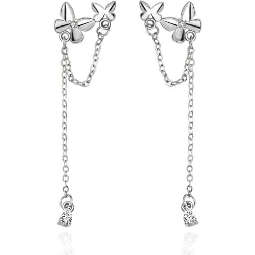 S925 Sterling Silver Bow Earrings Female Small Fresh And Simple Temperament Long Tassel Earrings Anniversary Gift