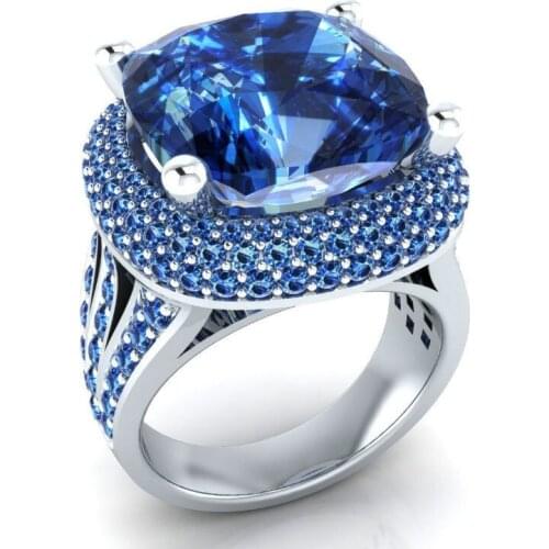 Fashion Women Blue Big Zircon Silver Color Rings for Women Fashion Wedding Bague Jewelry Gift Engagement Ring Dropshipping