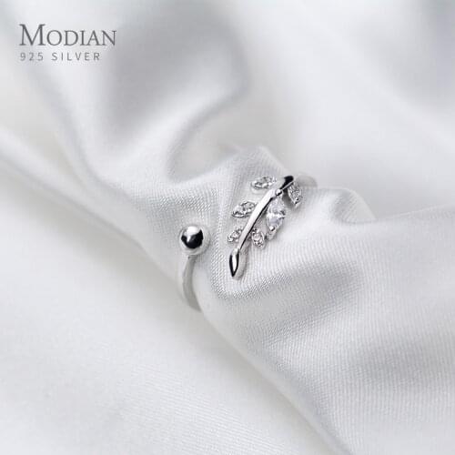 Modian Wedding Engagement Ring for Women 925 Sterling Silver Shiny Zircon Tree Branch Leaves Open Adjustable Ring Fine Jewelry