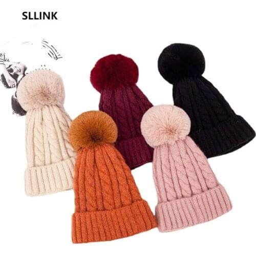 Winter Haima Fur Hidden Hook Woolen Cap Womens Curling Fashion Sleeve Cap Outdoor Toe Cap Warm Knitted Hat Tide