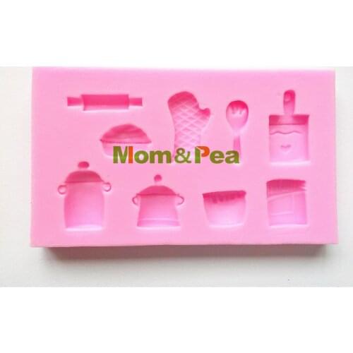 Mom&Pea 0175 Free Shipping Happy Kitchen Shaped Silicone Mold Cake Decoration Fondant Cake 3D Mold Food Grade Silicone Mould