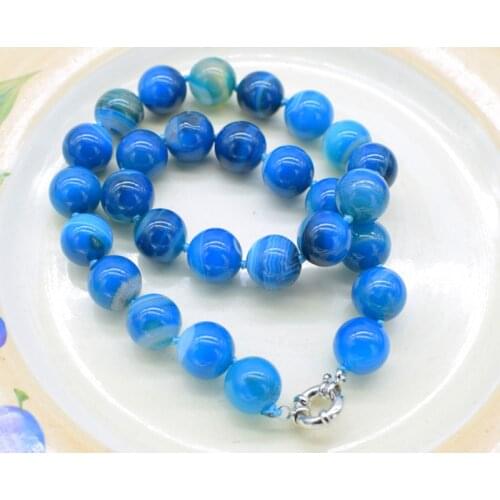 14mm blue veins agate smooth round necklace 18inch wholesale beads FPPJ nature