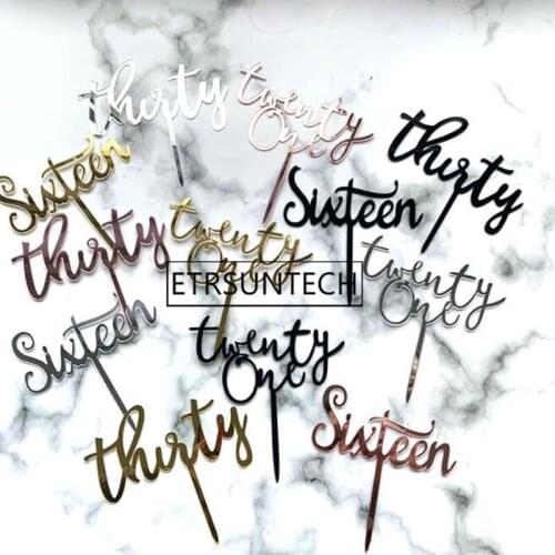 200pcs Twenty One Happy Birthday Acrylic Cake Topper Sixteen Thirty Cupcake Topper For Birthday Party Cake Decorations