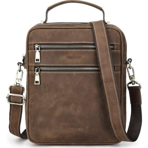 2021 Brand Genuine Leather Men Shoulder Bags Husband Crazy Horse Leather Small Messenger Crossbody Bag Male handbag Men Bags