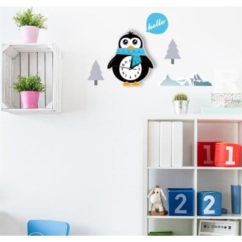 3D Cartoon Penguin Modern Wall Clock Decoration for Home Kids Bedroom Nursery Art Stereo Mute Clocks Cute DIY Silent Horologe
