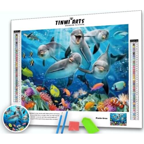 5D Diamond Painting Animals Dolphins Diamond Embroidery Full Round Diamond Mosaic Cross Stitch Underwater World Decor Home Art