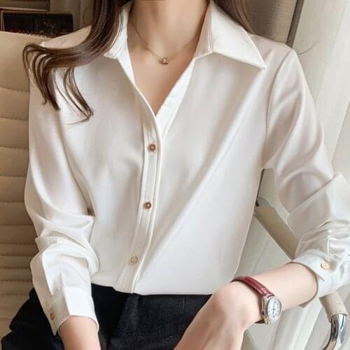 Long Sleeve White Blouse Chiffon Blouse Shirt Blouse Women Blusas Mujer De Moda 2021 Turn Down Collar Office Blouse Blusa E275