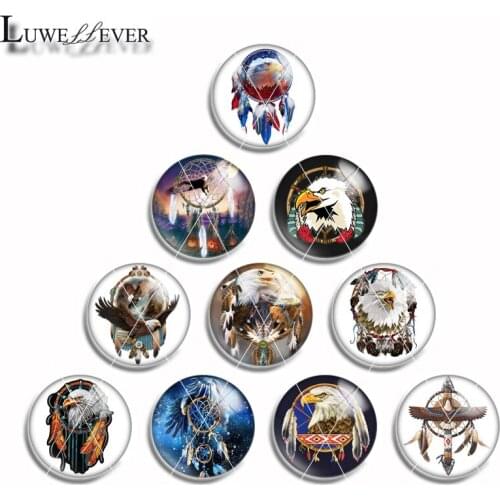 12mm 10mm 14mm 16mm 20mm 25mm 472 Eagle Dreamcatcher Mix Round Glass Cabochon Jewelry Finding 18mm Snap Button Charm Bracelet