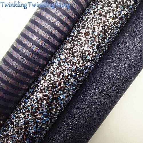 BLACK Glitter Fabric,Stripes Faux Fabric, Synthetic Leather Fabric Sheets For Bow A4 21x29CM Twinkling Ming XM747