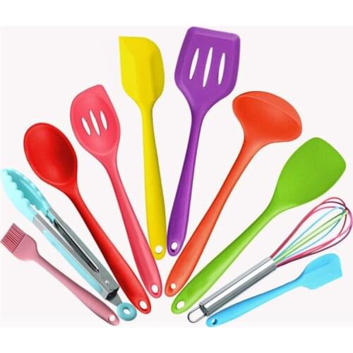 Color Silica Gel Kitchenware Set 10 Non Stick Pot Baking Cake Utensils Cooking Scoop Tools