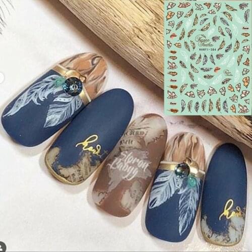 HANYI-384 CA-10 feather CA series 3d nail art stickers decal cheetsan brand template diy nail tool decorations