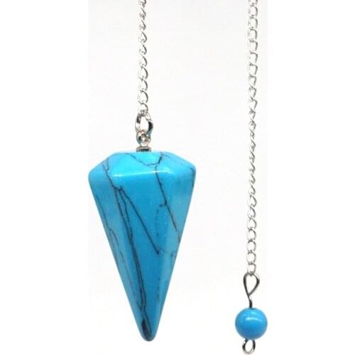 Blue Turquoise Stone Bonded Pendulum Healing Crystal Reiki Dowsing Energy Chakra Tool