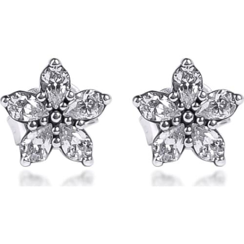Sparkling Snowflake Stud Earrings for Women Genuine 925 Sterling Silver Jewelry Party Gift Brincos Wholesale