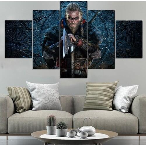 Painting Canvas 5 Panel Wizard Hunter Prints Game Character Posters Home Modular Pictures Wall Decoration Living Room Decor