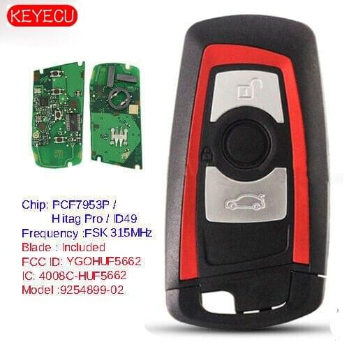 KEYECU Red FSK 315MHz PCF7945/PCF7953 Remote Key Fob 3 Button for BMW F Chassis FEM / BDC CAS4 CAS4+ FCCID: YGOHUF5662