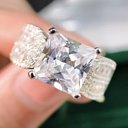 Solid 925 Sterling Silver Square Radiant Cut High Carbon Diamond Ring for Women Romantic Wedding Engagement Fine Jewelry
