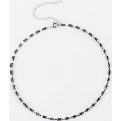 Short Choker Necklace Black Cubic Zirconia CZ Station Link Chain 33+7cm Gold Filled Fashion collar chokers Lady Gifr