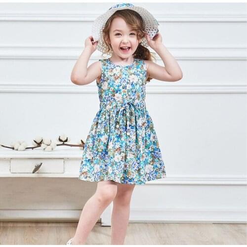 Cute Girls Dress Summer New Childrens Vest Princess Dresses Baby Girls Sleeveless Dress+Hat Party Wedding Beach Flower Dress