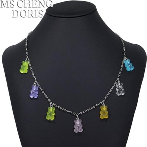 7 Color Rainbow Cute Jelly Bear Gummy Necklace for Girls Girls Cool Punk Girls Hip Hop Resin Bear Necklace Womens Accessories