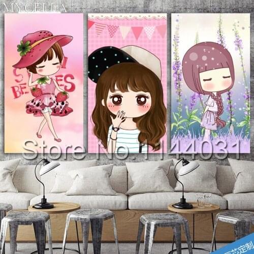 MYCELLA DIY Diamond Paintings Cartoon Girls Cross Stitch Full Square Rhinestones Of Home Decoration Mosaic Diamond Embroidery