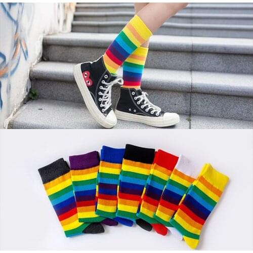 Japanese New Style Hot-selling Rainbow Striped Sports Tube Socks for Men and Women Korean Style College Style Cute Fashion Trend