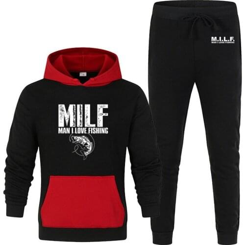 2021 New Spring and Autumn Milf Man I Love Fishing Printing Sports Hoodie + Pants Pullover Casual Comfortable Two-Piece Suit