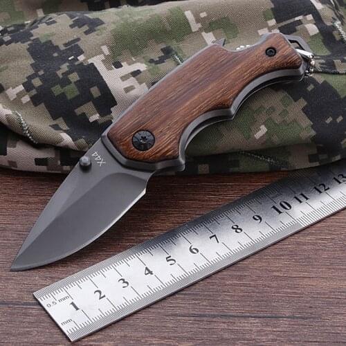 Gray Color 5CR15MOV Blade Knives Keychain Mini Pocket Folding Hunting Knife Tactical Survival Knives Wood Handle Hand Tools