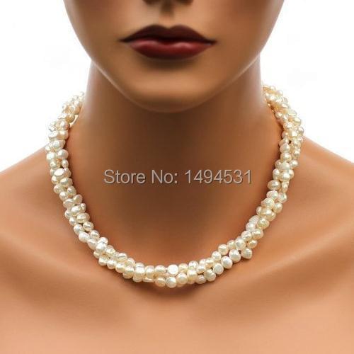 Wholesale Pearl Jewelry Set - 3 Strands White Color Freshwater Pearl Necklace Earrings - Wedding - Brides - Bridesmaids Gift