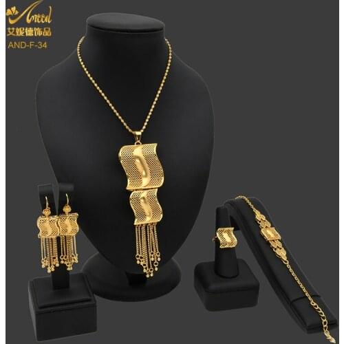 Necklace Dubai Jewelry Sets Brazilian Gold Plated Nigerians Wedding Jewelries Tassel Bridal Indian African Earrings Bracelet