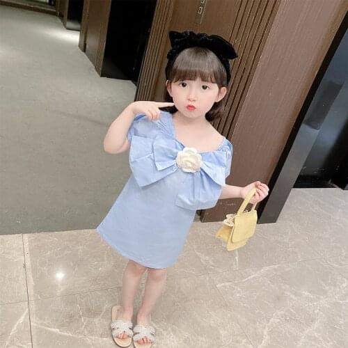 LISUNNY Girls Dress 2021 Summer Children Princess Dress Bowknot Flowers Casual Dress Comfortable Kids Vacation Clothing