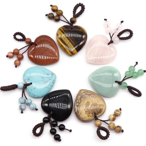 30mm Heart Shape Natural Stone Agates Pendant For Necklace Bracelet Making Weave Stone Key Ring Pendants Fashion Jewelry